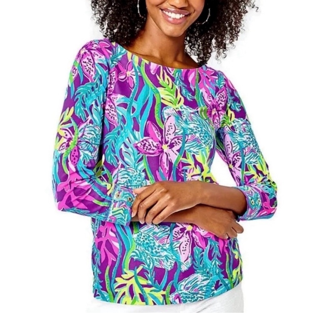 Rare Lilly Pulitzer Everlynn UPF 50+ Party All the Time Print S Resort Beach